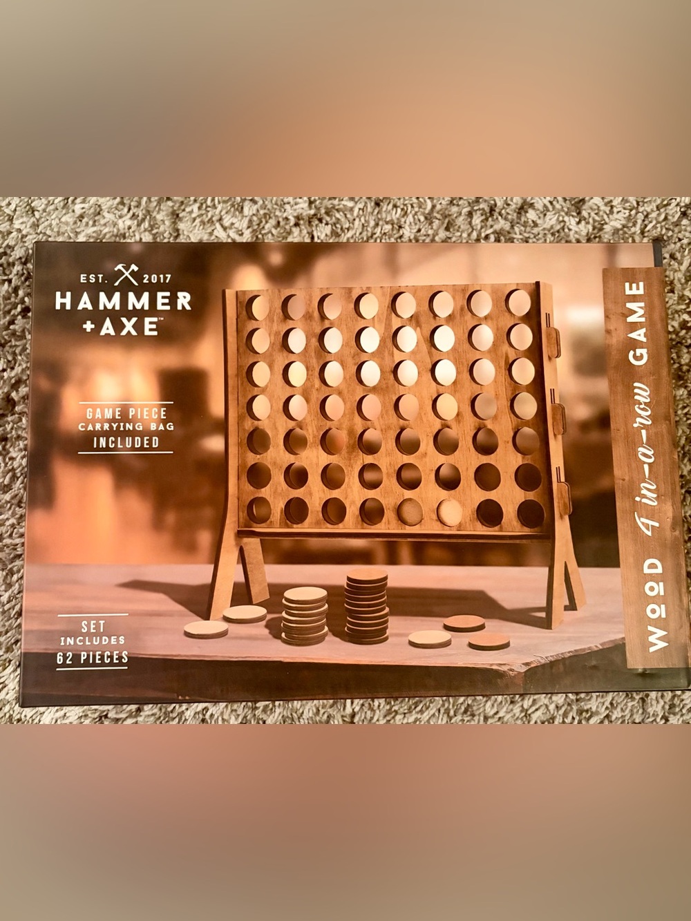 The Hammer + Axe 4-in-a-Row Wooden Gaming Set with Carrying Bag
